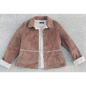 Mudd Womens Vintage Y2K Brown Soft Suede Feel Coat Jacket Large Sherpa Lined